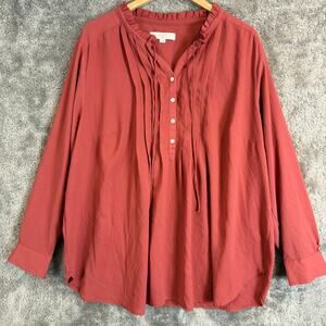 Loft PLUS Size 22 Coral Pintuck Pleated Peasant Blouse Top Popover Button Down